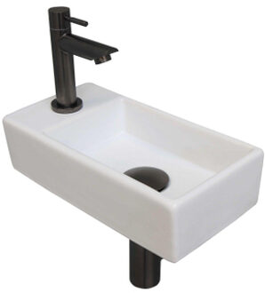 Ink Versus Fonteinpack - Porselein - links fonteinkraan - designsifon - afvoerplug - incl bevestiging 1805353 Wit glans/Metal glans