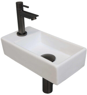 Ink Versus Fonteinpack - Porselein - links fonteinkraan - designsifon - afvoerplug - incl bevestiging 1805354 Wit mat/Metal mat