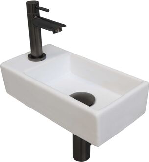 Ink Versus Fonteinpack - Porselein - links fonteinkraan - designsifon - afvoerplug - incl bevestiging 1805354 Wit mat/Metal mat