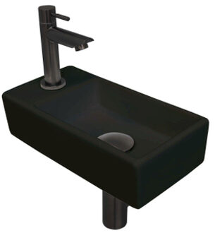 Ink Versus Fonteinpack - Porselein - links fonteinkraan - designsifon - afvoerplug - incl bevestiging 1805355 Zwart mat