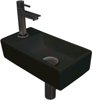 Ink Versus Fonteinpack - Porselein - links fonteinkraan - designsifon - afvoerplug - incl bevestiging 1805355 Zwart mat