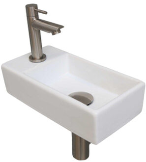 Ink Versus Fonteinpack - Porselein - links fonteinkraan - designsifon - afvoerplug - incl bevestiging 1805356 Wit glans/Brushed glans