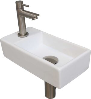 Ink Versus Fonteinpack - Porselein - links fonteinkraan - designsifon - afvoerplug - incl bevestiging 1805356 Wit glans/Brushed glans