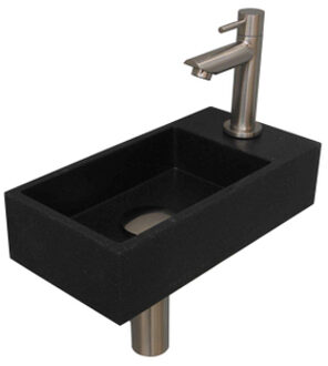 Ink Versus Fonteinset - 36x18x9cm - wasbak links - 1 kraangat - Quartz zwart/brushed nickel 1805179 Quartz zwart geborsteld