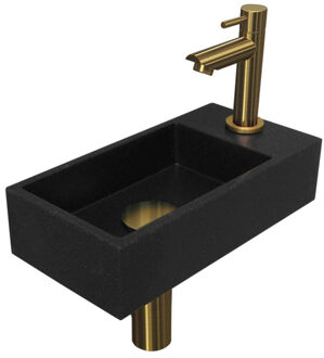 Ink Versus Fonteinset - 36x18x9cm - wasbak links - 1 kraangat - Quartz zwart/mat goud 1805154 Quartz Zwart/Goud mat