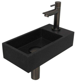 Ink Versus Fonteinset - 36x18x9cm - wasbak links - 1 kraangat - Quartz zwart/metal black 1805174 Quartz zwart/Metal black (antraciet)