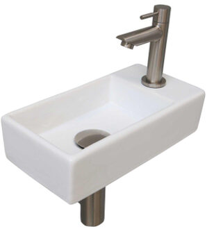 Ink Versus Fonteinset - 36x18x9cm - wasbak links - porselein Glans wit/Brushed nickel 1805366 Wit glans/Brushed glans