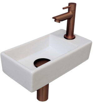 Ink Versus Fonteinset - 36x18x9cm - wasbak links - porselein Glans wit/Mat rose goud 1805313 Wit glans/Rose mat