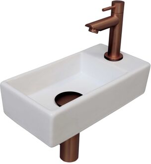 Ink Versus Fonteinset - 36x18x9cm - wasbak links - porselein Glans wit/Mat rose goud 1805313 Wit glans/Rose mat