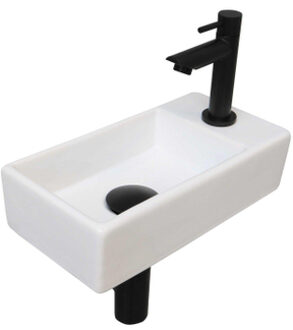 Ink Versus Fonteinset - 36x18x9cm - wasbak links - porselein Glans wit/mat zwart 1805360 Zwart mat