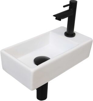 Ink Versus Fonteinset - 36x18x9cm - wasbak links - porselein Glans wit/mat zwart 1805360 Zwart mat