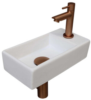 Ink Versus Fonteinset - 36x18x9cm - wasbak links - porselein Mat wit/Mat rose goud 1805314 Wit mat/Rose mat