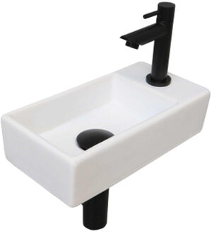 Ink Versus Fonteinset - 36x18x9cm - wasbak links - porselein Mat wit/mat zwart 1805361 Zwart mat