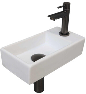 Ink Versus Fonteinset - 36x18x9cm - wasbak links - porselein Mat wit/metal black 1805364 Wit mat/metal mat