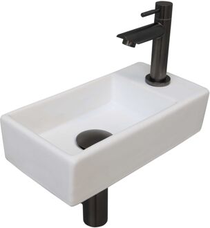 Ink Versus Fonteinset - 36x18x9cm - wasbak links - porselein Mat wit/metal black 1805364 Wit mat/metal mat