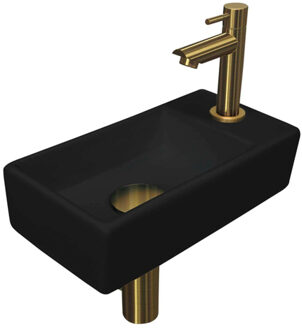 Ink Versus Fonteinset - 36x18x9cm - wasbak links - porselein Mat zwart/Brushed mat goud 1805318 Chroom