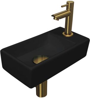 Ink Versus Fonteinset - 36x18x9cm - wasbak links - porselein Mat zwart/Brushed mat goud 1805318 Chroom