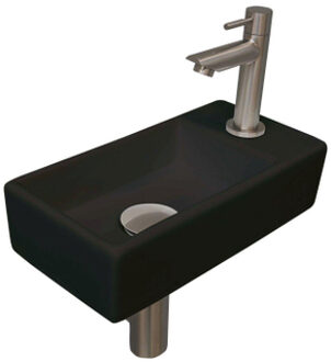 Ink Versus Fonteinset - 36x18x9cm - wasbak links - porselein Mat zwart/Brushed nickel 1805368 Zwart mat