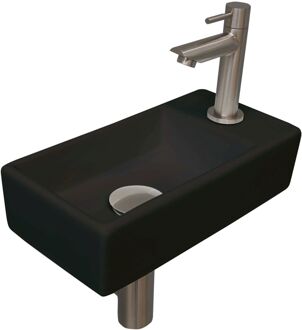 Ink Versus Fonteinset - 36x18x9cm - wasbak links - porselein Mat zwart/Brushed nickel 1805368 Zwart mat