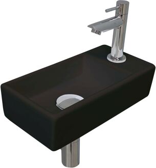 Ink Versus Fonteinset - 36x18x9cm - wasbak links - porselein Mat zwart/chroom 1805312 Zwart mat