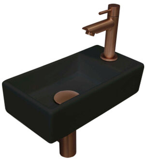 Ink Versus Fonteinset - 36x18x9cm - wasbak links - porselein Mat zwart/Mat rose goud 1805315 Zwart mat