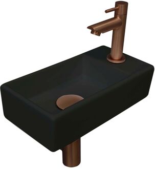 Ink Versus Fonteinset - 36x18x9cm - wasbak links - porselein Mat zwart/Mat rose goud 1805315 Zwart mat