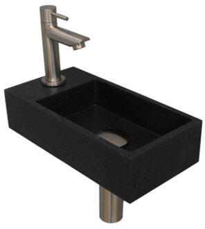 Ink Versus Fonteinset - 36x18x9cm - wasbak rechts - 1 kraangat - Quartz zwart/brushed nickel 1805169 Quartz zwart geborsteld