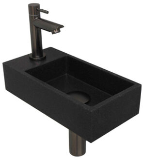 Ink Versus Fonteinset - 36x18x9cm - wasbak rechts - 1 kraangat - Quartz zwart/metal black 1805164 Quartz zwart/Metal black (antraciet)