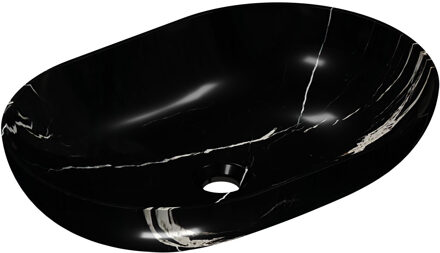 Ink Waskom INK Roman 55 Ovaal 55x38x14cm Natuursteen Glans Zwart Marmer