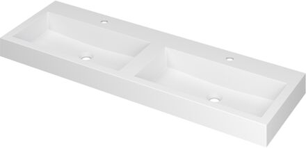 Ink Wastafel Momento Polystone dubbel met 2 kraangaten 140 cm x 45 cm x 9 cm Mat wit 3421351 Mat wit