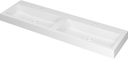 Ink Wastafel Momento Polystone dubbel met 2 kraangaten 160 cm x 45 cm x 9 cm Mat wit 3421361 Mat wit