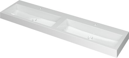 Ink Wastafel Momento Polystone dubbel met 2 kraangaten 180 cm x 45 cm x 9 cm Glans wit 3421071
