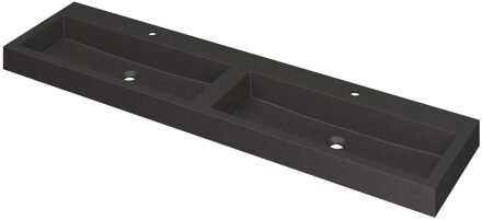 Ink Wastafel Momento Quartz dubbel met 2 kraangaten 180 cm x 45 cm x 9 cm Quartz zwart 3421271