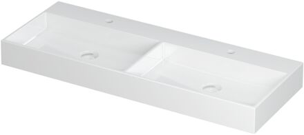 Ink Wastafel United Porselein dubbel met 2 kraangaten incl. porseleinen click plug en verborgen overloop systeem 120 cm x 45 cm x 11 cm Glans wit 0206131