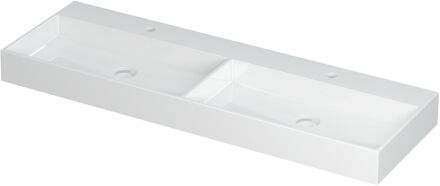 Ink Wastafel United Porselein dubbel met 2 kraangaten incl. porseleinen click plug en verborgen overloop systeem 140 cm x 45 cm x 11 cm Glans wit 0206151