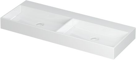 Ink Wastafel United Porselein dubbel zonder kraangat incl. porseleinen click plug en verborgen overloop systeem 120 cm x 45 cm x 11 cm Glans wit 0206121