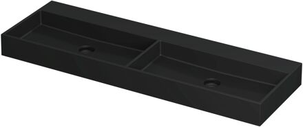 Ink Wastafel United Porselein dubbel zonder kraangat incl. porseleinen click plug en verborgen overloop systeem 140 cm x 45 cm x 11 cm Mat zwart 0206144