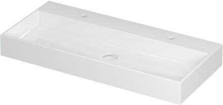 Ink Wastafel United Porselein met 2 kraangaten incl. porseleinen click plug en verborgen overloop systeem 100 cm x 45 cm x 11 cm Glans wit 0206081