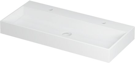 Ink Wastafel United Porselein met 2 kraangaten incl. porseleinen click plug en verborgen overloop systeem 100 cm x 45 cm x 11 cm Mat wit 0206082 Mat wit