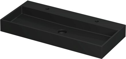 Ink Wastafel United Porselein met 2 kraangaten incl. porseleinen click plug en verborgen overloop systeem 100 cm x 45 cm x 11 cm Mat zwart 0206084