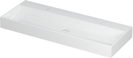 Ink Wastafel United Porselein met 2 kraangaten incl. porseleinen click plug en verborgen overloop systeem 120 cm x 45 cm x 11 cm Glans wit 0206111