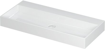 Ink Wastafel United Porselein zonder kraangat incl. porseleinen click plug en verborgen overloop systeem 100 cm x 45 cm x 11 cm Glans wit 0206061