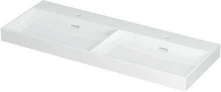Ink Wastafel Urban Porselein dubbel met 2 kraangaten 120 cm x 45 cm x 8 cm Glans wit 0201121