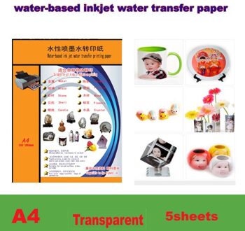 Inkjet Water Slide Decal Transfer Papier A4 Size Diy Nail Decal Transparante Kleur Afdrukken Papier Inkjet Waterglijbaan Decalpapier 5sheets transparant