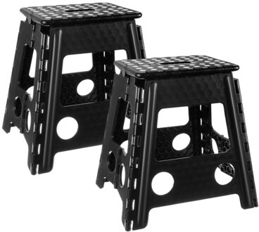 Inklapbaar krukje - 2x - zwart - 39 cm - opvouwbaar - huishoudkrukje - opstapje