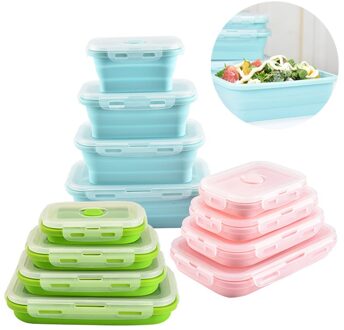 Inklapbare Bento Box Voedsel Opslag Containers Set BPA Gratis Opvouwbare Lunch Bento Box Stapelbaar Keuken Organisator Magnetron Veilig blauw / 350 500 800ml