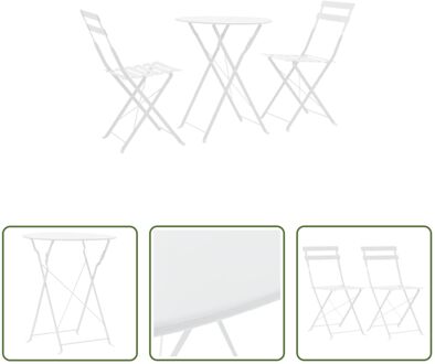 Inklapbare Bistroset - 3-delig - Gepoedercoat Staal - Wit - Tafel 60x71 cm - Stoel 42x40x81 cm