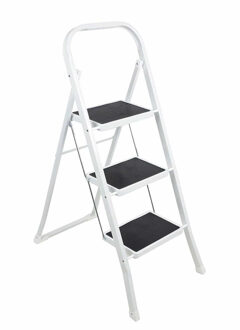 Inklapbare keukentrap - wit/zwart - 3 treden - 105 cm - huishoudtrap