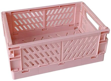 Inklapbare Krat Plastic Vouwen Opbergdoos Mand Utility Cosmetische Container Desktop Houder Roze
