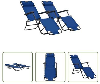 Inklapbare Ligbeddenset - Campingstoelen - Blauw - 175x61x87 cm - 2 Standen Verstelbaar